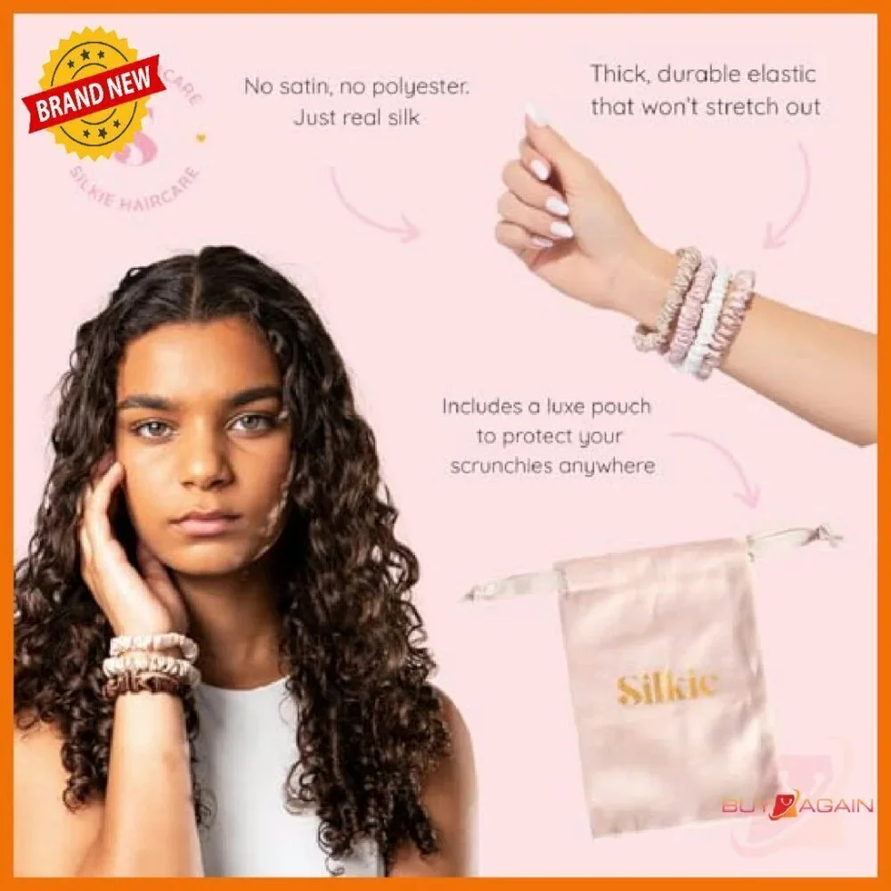 4-Pack Pure Mulberry Silk Skinny Scrunchies with Travel Pouch